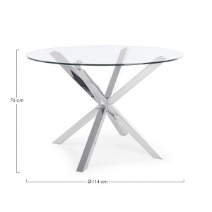 RAY modern üveg étkezőasztal - 114cm - ezüst/fekete/akác