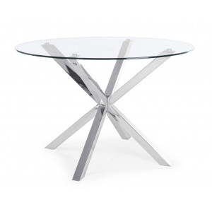 RAY modern üveg étkezőasztal - 114cm - ezüst/fekete/akác