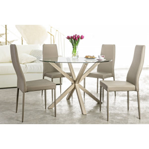 RAY modern üveg étkezőasztal - 114cm - ezüst/fekete/akác