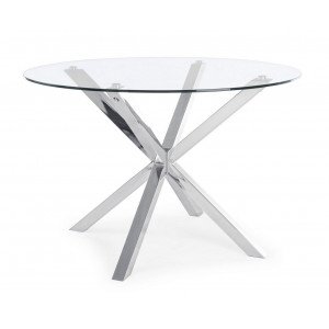 RAY modern üveg étkezőasztal - 114cm - ezüst/fekete/akác