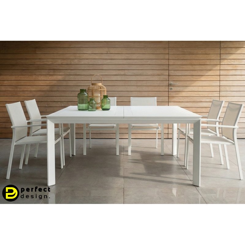 KONNOR II prémium bővíthető kültéri étkezőasztal - 160cm - fehér