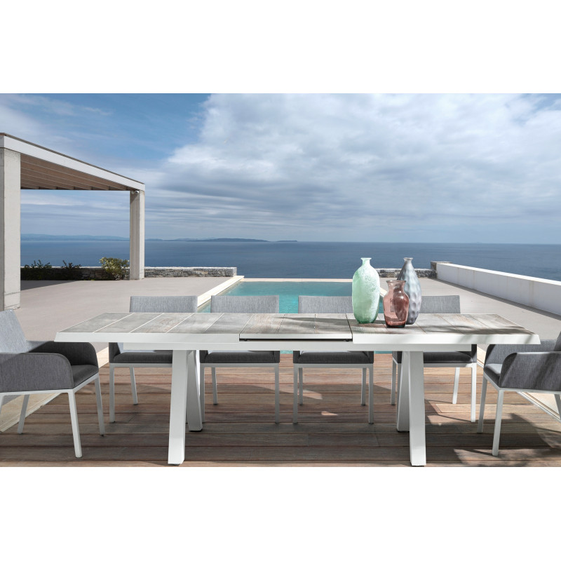 KRION prémium bővíthető kültéri kerámia étkezőasztal - 205-265cm - szürke