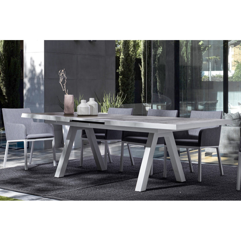 KRION prémium bővíthető kültéri kerámia étkezőasztal - 205-265cm - világos szürke