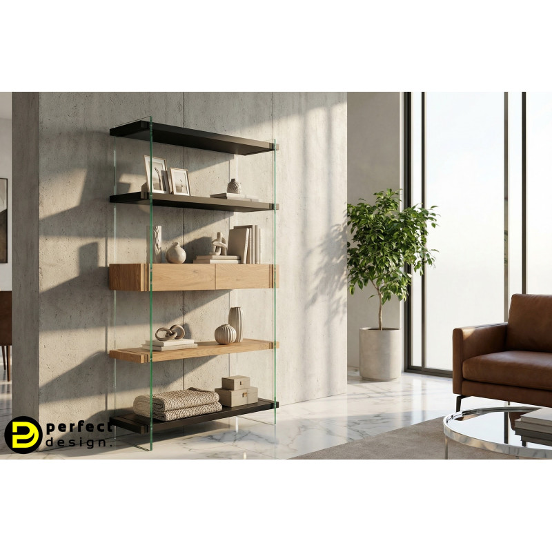 LOMANTE modern üveg polc - 180cm - fekete