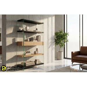 LOMANTE modern üveg polc - 180cm - fekete BIZZOTTO