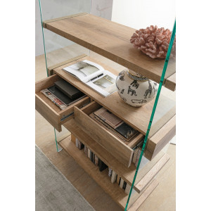 LOMANTE modern üveg polc - 180cm - fehér/tölgy