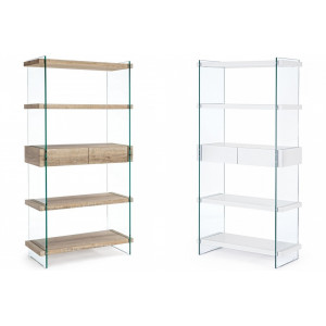 LOMANTE modern üveg polc - 180cm - fehér/tölgy