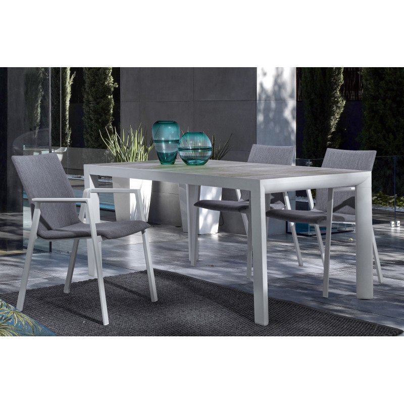MASON prémium kültéri kerámia étkezőasztal - 160cm - világos szürke/fehér