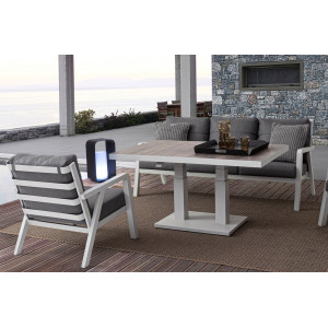 TRUMAN állítható magasságú prémium kültéri kerámia étkezőasztal - 140cm - világos szürke/fehér BIZZOTTO