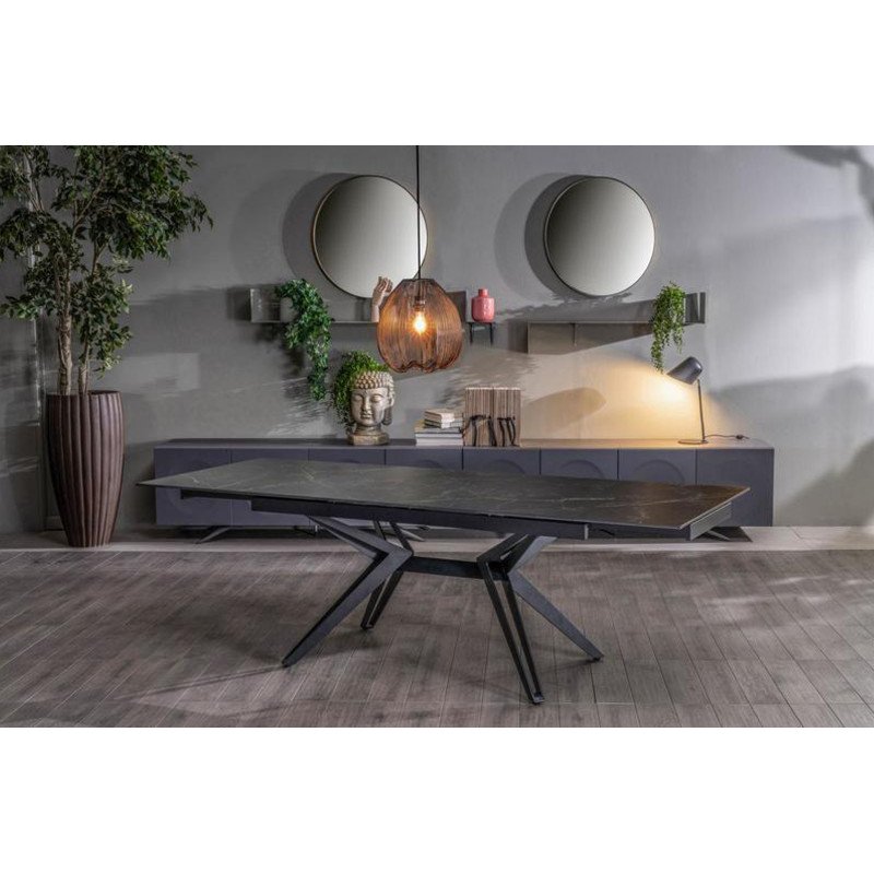 MATCH III design bővíthető kerámia étkezőasztal - fekete márvány