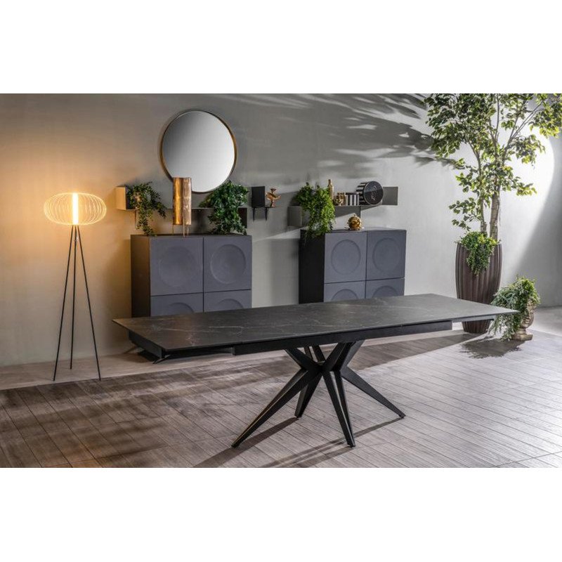 MATCH II design bővíthető kerámia étkezőasztal - fekete márvány