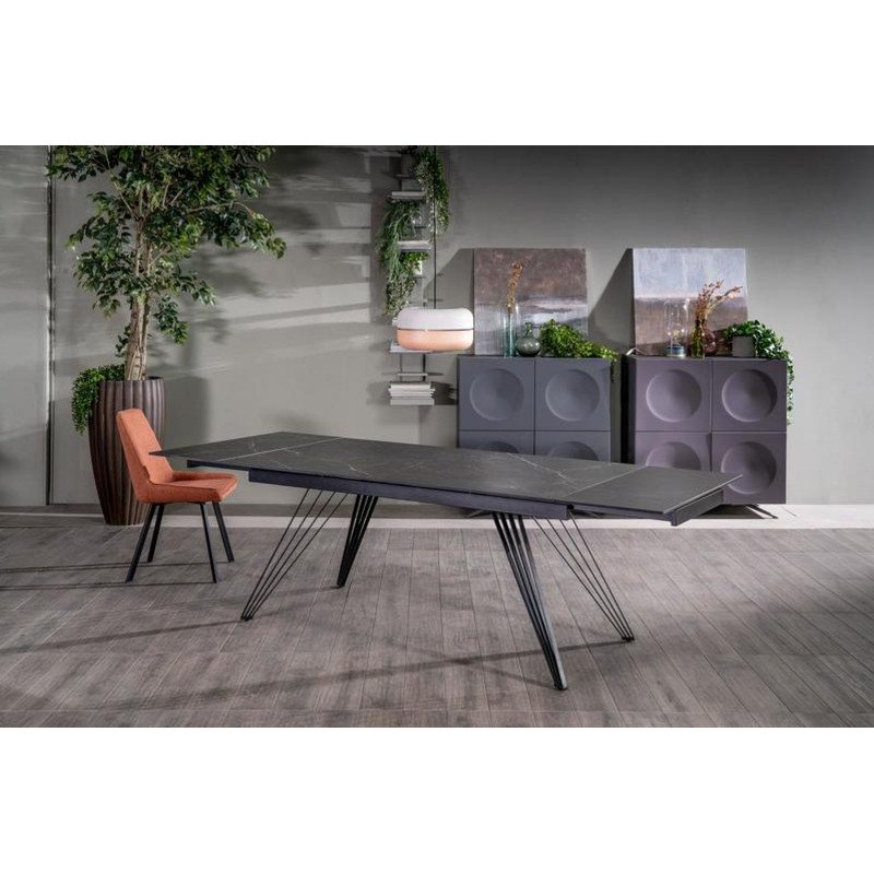 MATCH I design bővíthető kerámia étkezőasztal - fekete márvány