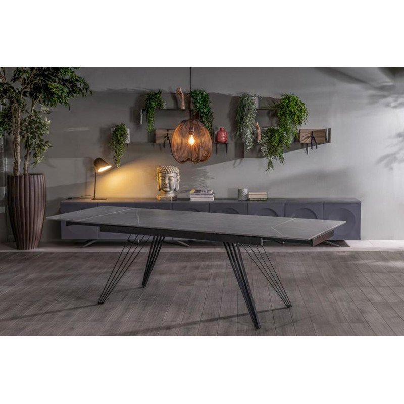 MATCH I design bővíthető kerámia étkezőasztal - szürke márvány