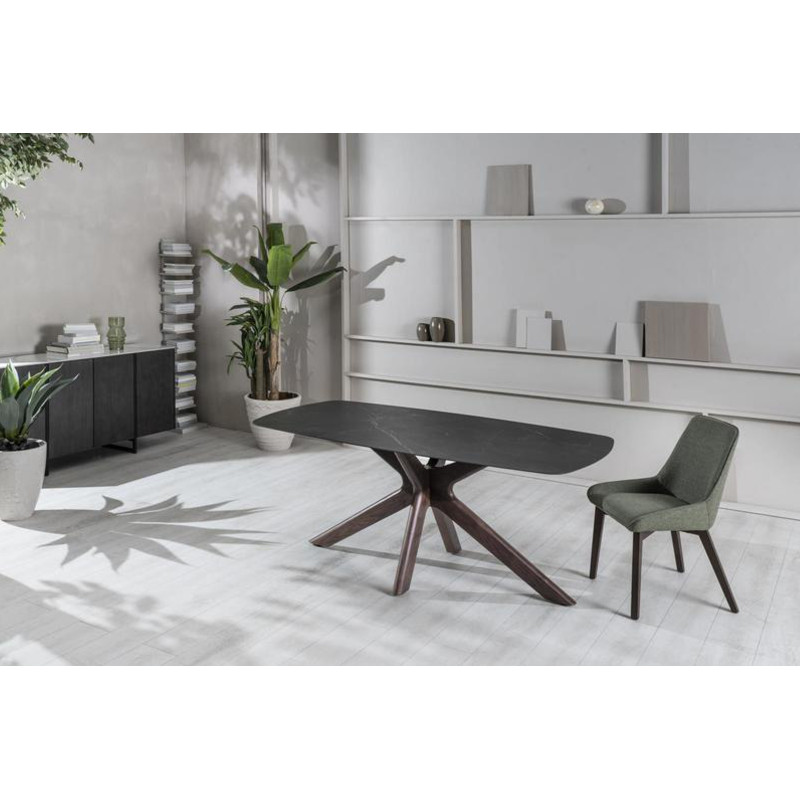 GEMINI design kerámia étkezőasztal - dió/fekete márvány