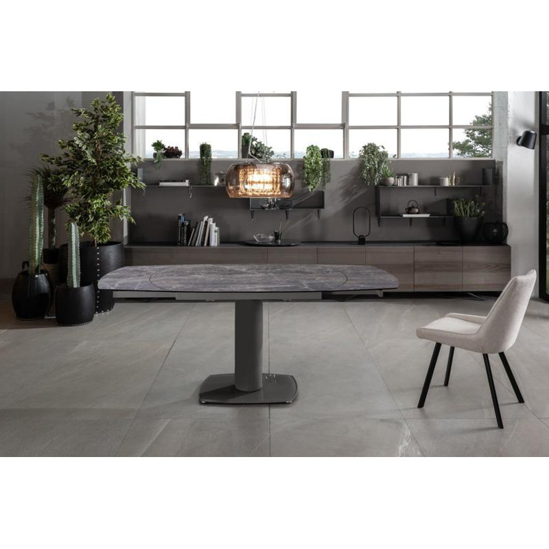 KYOTO bővíthető üveg design étkezőasztal szürke kő dekorral