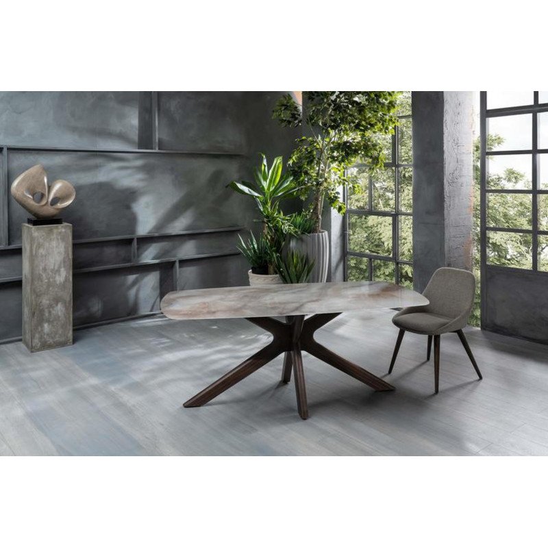 GEMINI design kerámia étkezőasztal - dió/alabástrom márvány