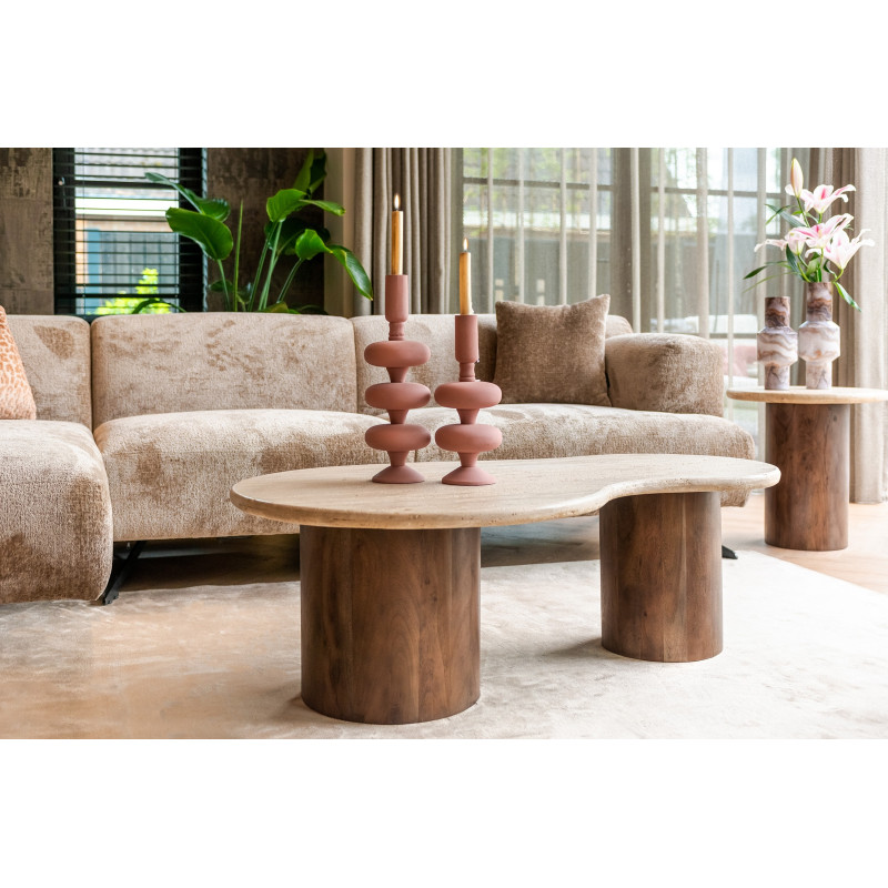 DOUGLAS modern mangófa/kő dohányzóasztal - 120cm