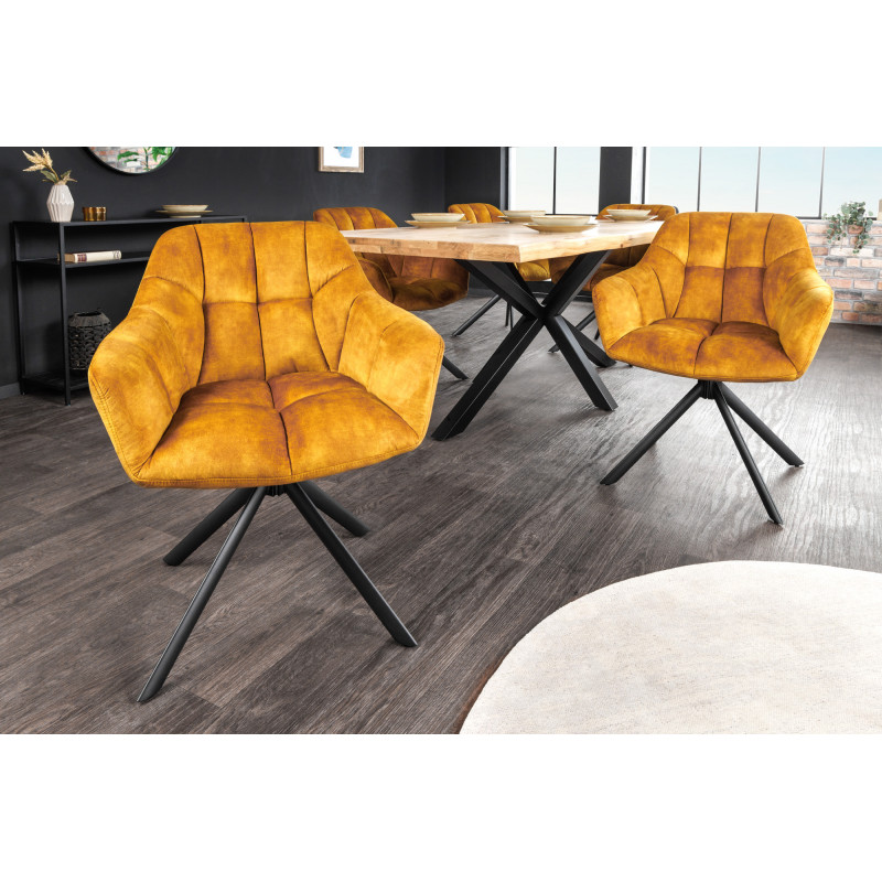 PAPILLON design forgatható bársony szék - sárga