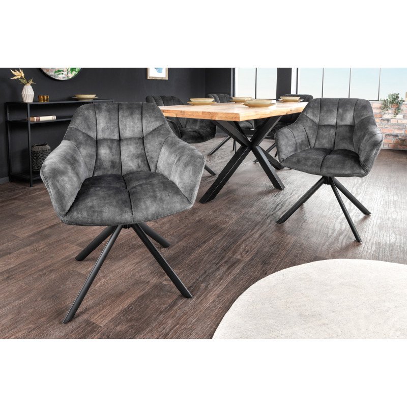 PAPILLON design forgatható bársony szék - szürke