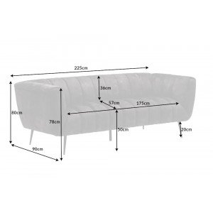 NOBLESSE exkluzív bársony kanapé - pezsgő - 225cm
