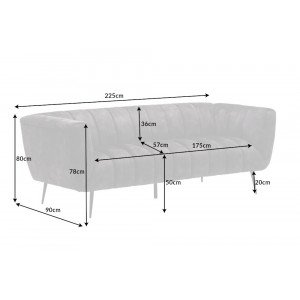 NOBLESSE exkluzív bársony kanapé - szürke - 225cm