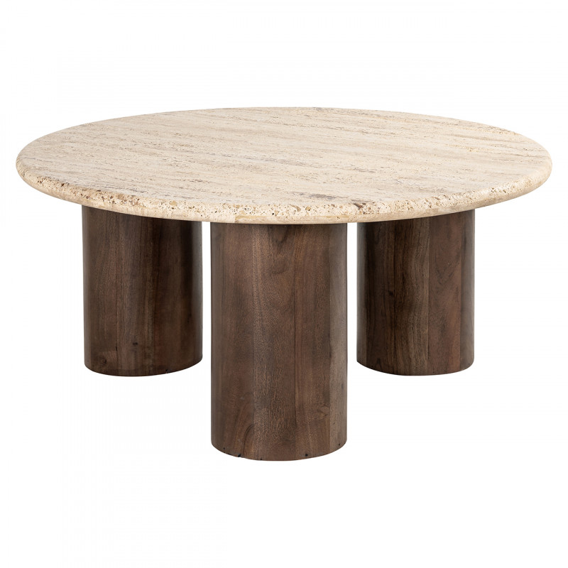 DOUGLAS modern mangófa/kő dohányzóasztal - 90cm