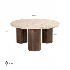 DOUGLAS modern mangófa/kő dohányzóasztal - 90cm