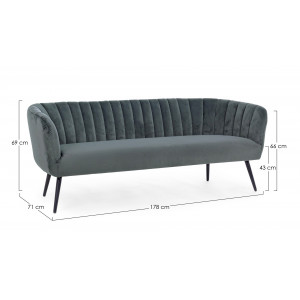 VANELLE design bársony kanapé - 175cm - szürke/kék