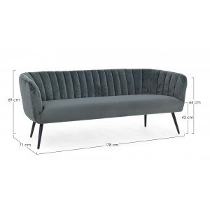 VANELLE design bársony kanapé - 175cm - szürke/kék