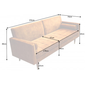 COUTURE design kanapé - 195cm - sárga
