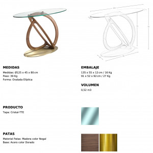 BENAVENTE prémium konzolasztal - dió - 125cm