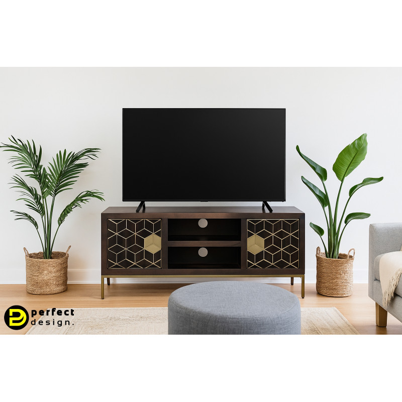 GOLDING modern akácfa TV-szekrény - 140cm