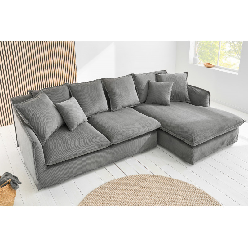 HEAVEN modern bársony sarokkanapé - 255cm - szürke
