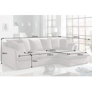 HEAVEN modern bársony sarokkanapé - 255cm - szürke