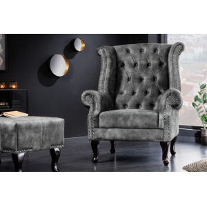 CHESTER design bársony fotel - antik szürke
