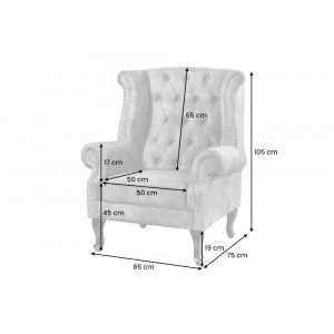 CHESTER design bársony fotel - antik szürke