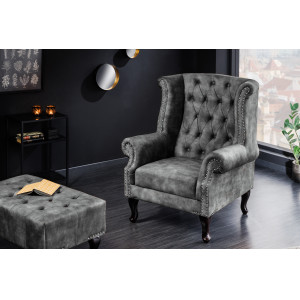 CHESTER design bársony fotel - antik szürke