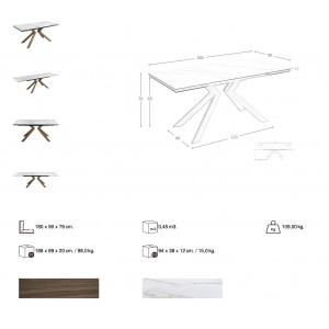 MONTEROSSO design bővíthető kerámia étkezőasztal - 180-260cm
