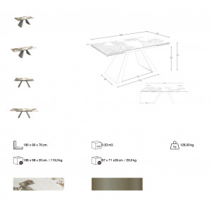MONSANTO design bővíthető kerámia étkezőasztal - 180-260cm