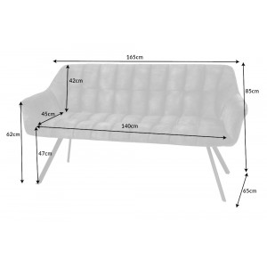 PAPILLON modern bársony ülőpad - 165cm - szürke
