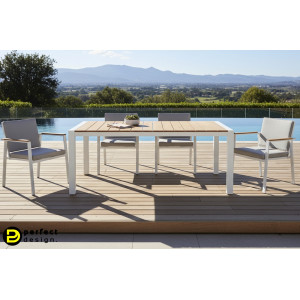 CANCUN prémium teakfa kültéri étkezőasztal - 180cm - fehér BIZZOTTO