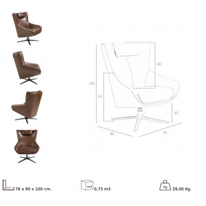 CASCADE design bőr fotel - konyak