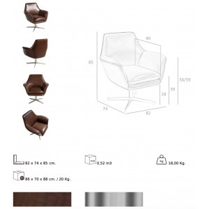 ROSSAS design bőr fotel - konyak