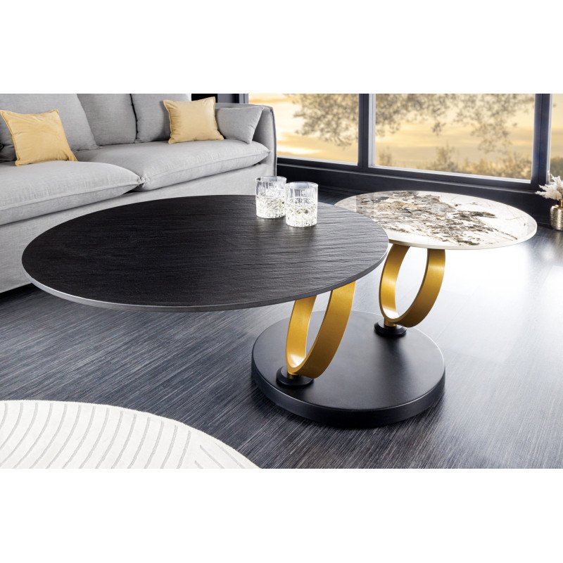 DANCING RINGS exkluzív kerámia dohányzóasztal - fekete/beige