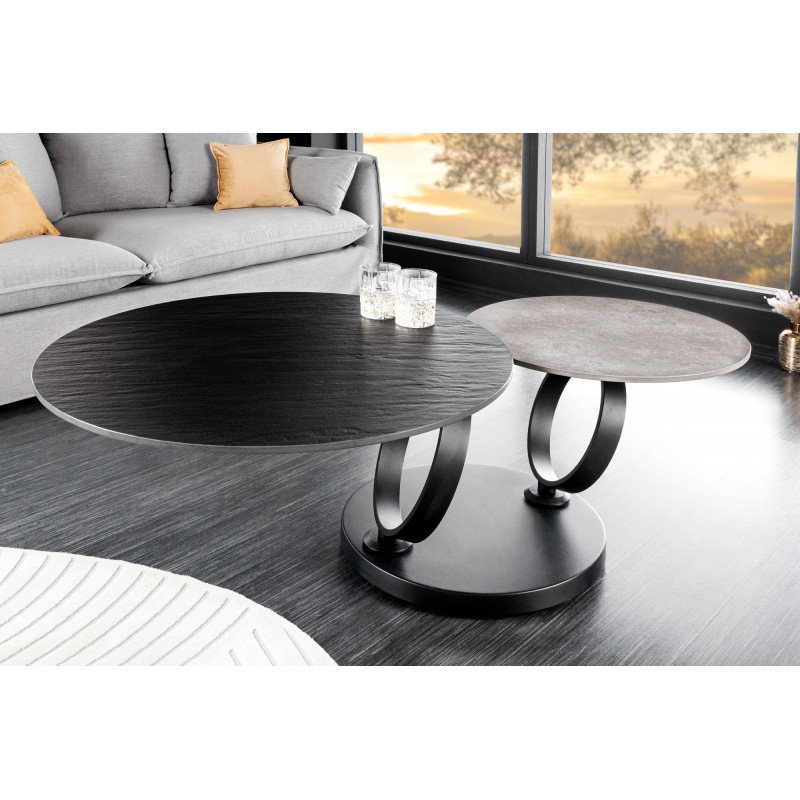 DANCING RINGS exkluzív kerámia dohányzóasztal - fekete/szürke