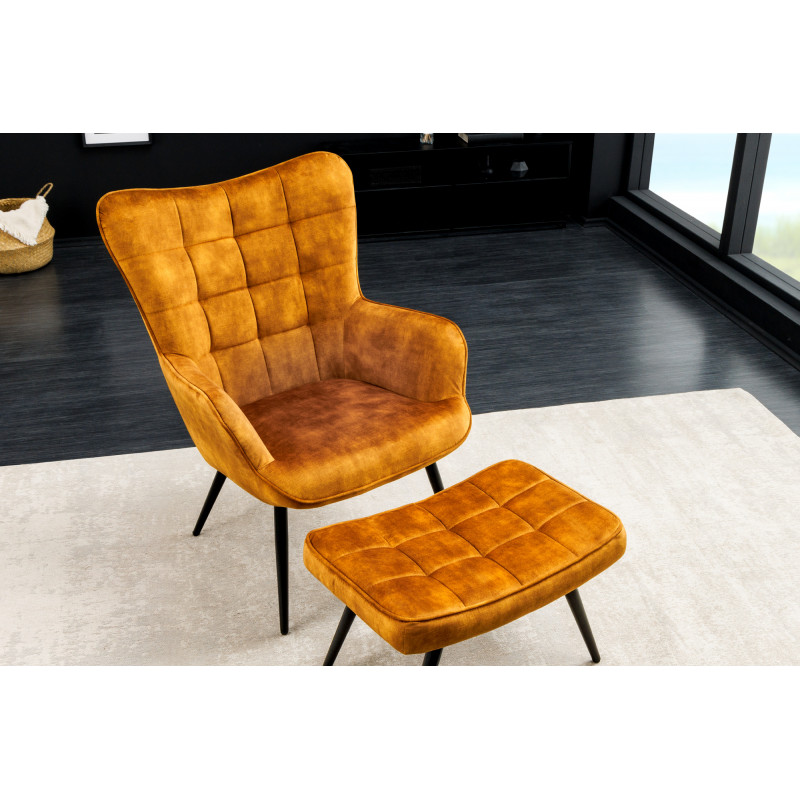 SCANDINAVIA design bársony fotel - mustár