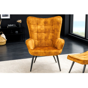 SCANDINAVIA design bársony fotel - mustár