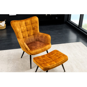 SCANDINAVIA design bársony fotel - mustár INVICTA
