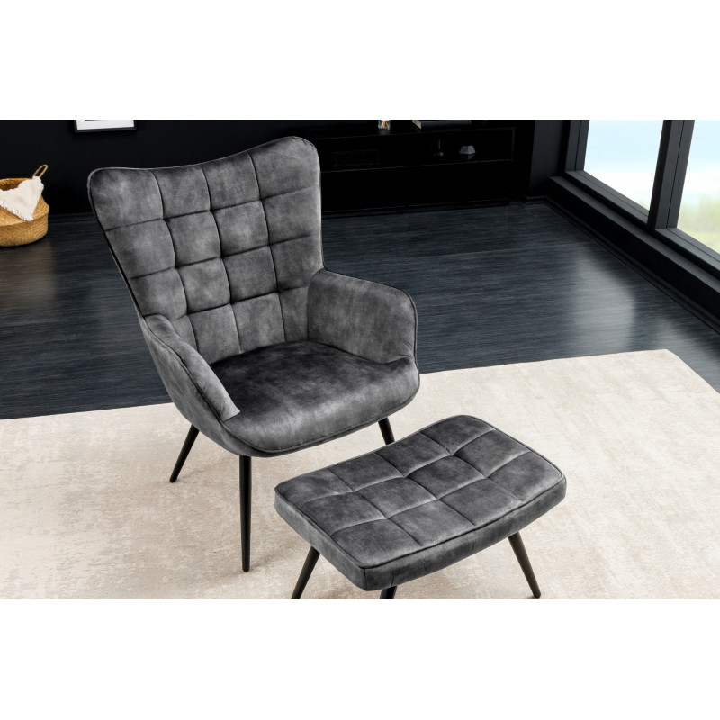 SCANDINAVIA design bársony fotel - szürke