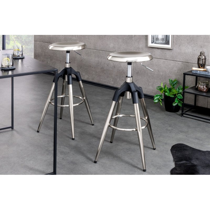 INDUSTRIAL modern fém bárszék - ezüst